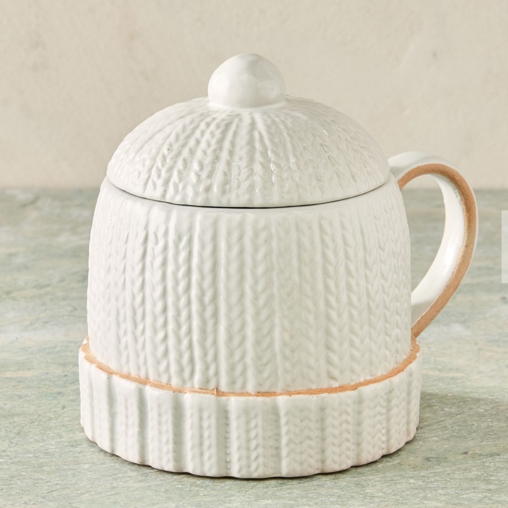West Elm Cable Knit Sweater Mug With Lid